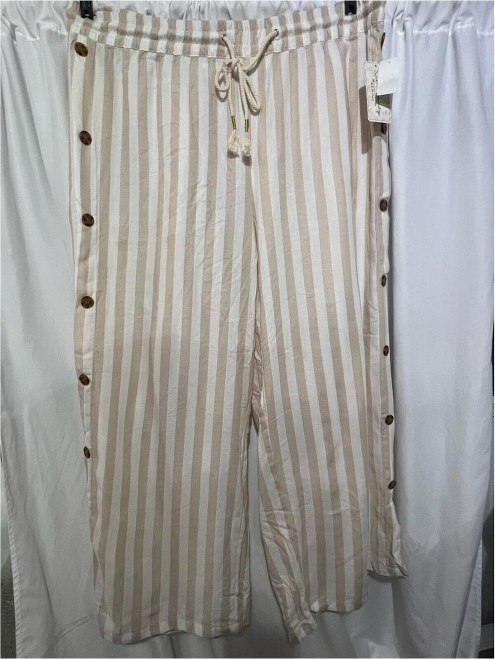 French Laundry Beige and Cream Striped Wide Leg Pants 3x